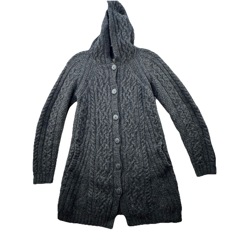 Inis Crafts 100% Merino Wool Hooded Cardigan Size S Sweater Made in Ireland Grey